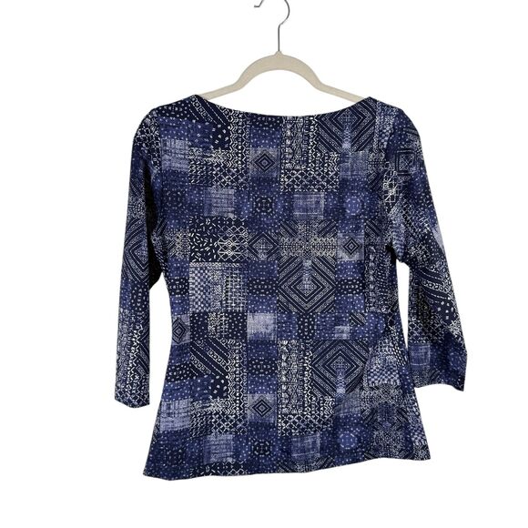 J McLaughlin 3/4 Sleeve Catalina Cloth Blouse Blue Patchwork Boho Womens Medium - Picture 6 of 6